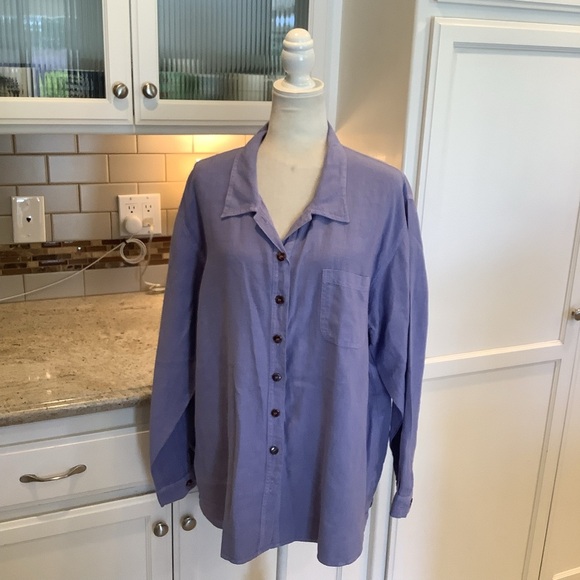 Kiko Linen Purple Button-Up Shirt Size Large Tunic Button Up - Picture 1 of 9